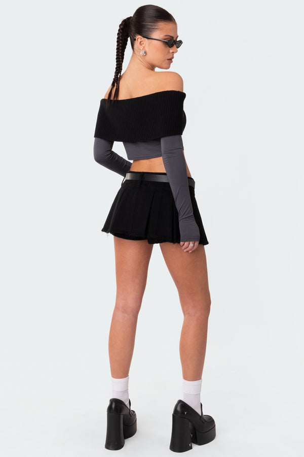 Edikted Alma Off Shoulder Half Knit Top Gray