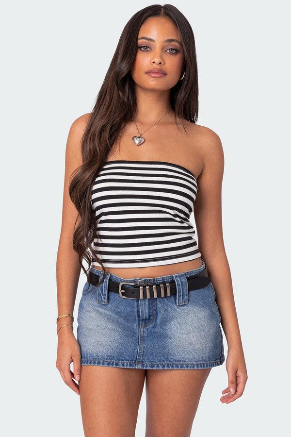 edikted Alta Striped Tube Top black and white