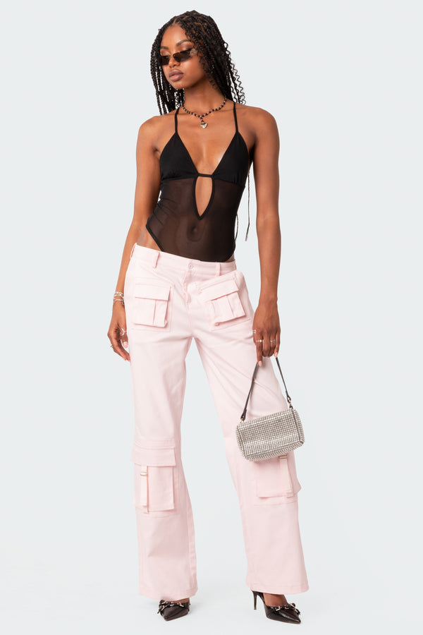 edikted Alva Open Back Sheer Mesh Bodysuit black