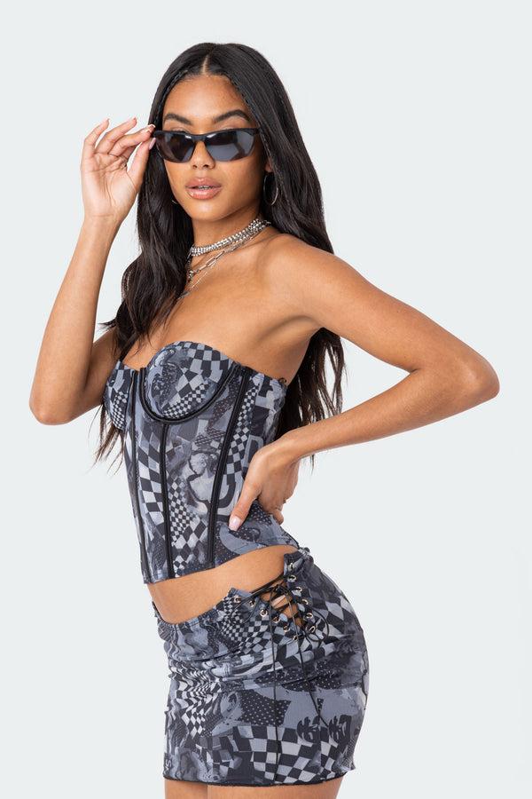 Edikted Aly Mesh Corset Top Gray