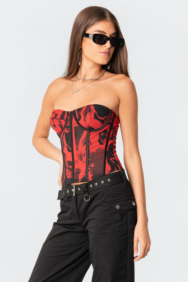 Edikted Aly Mesh Corset Top Red