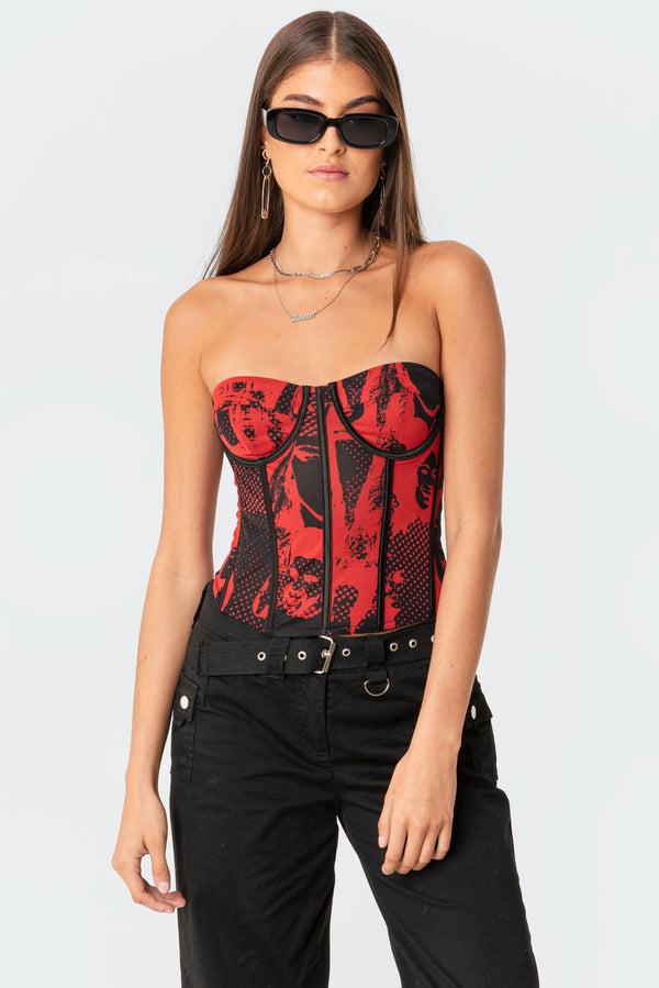 edikted Aly Mesh Corset Top red