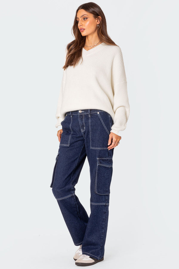 Edikted Alyssa Stitch Cargo Jeans Blue