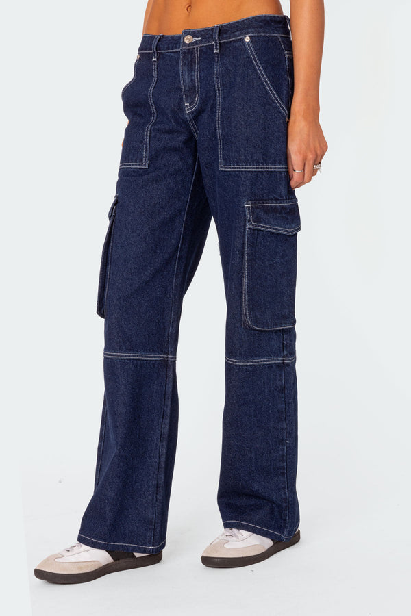 Edikted Alyssa Stitch Cargo Jeans Blue