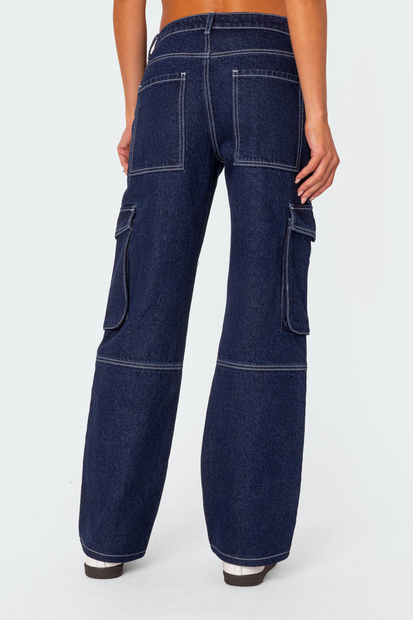 Edikted Alyssa Stitch Cargo Jeans Blue