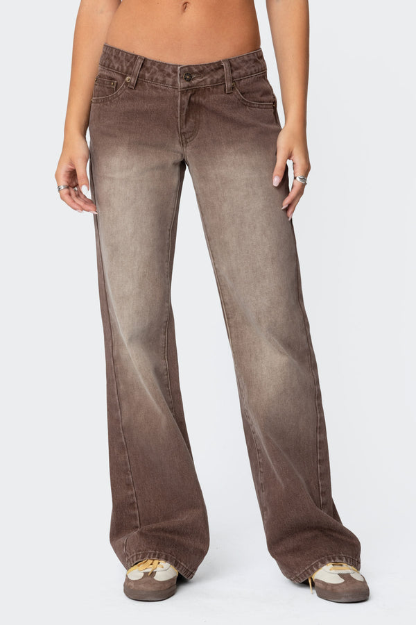 Edikted Alysse Low Rise Washed Jeans Brown Washed