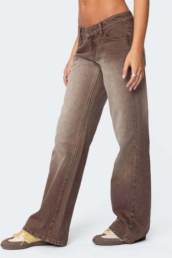 Edikted Alysse Low Rise Washed Jeans Brown Washed