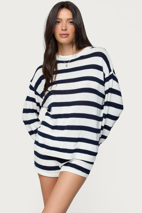 edikted Amaris Oversized Striped Knit Sweater navy