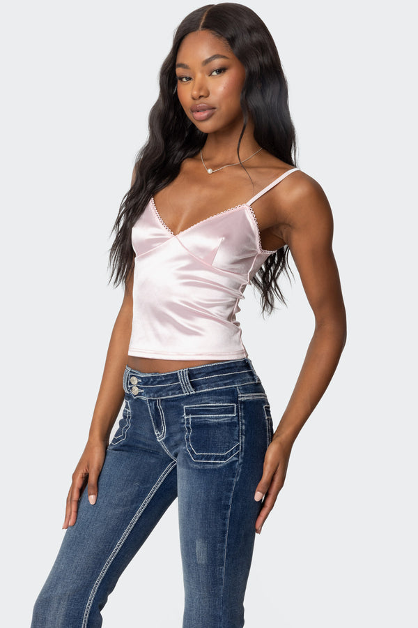 Edikted Amelie Satin Effect Tank Top Light Pink