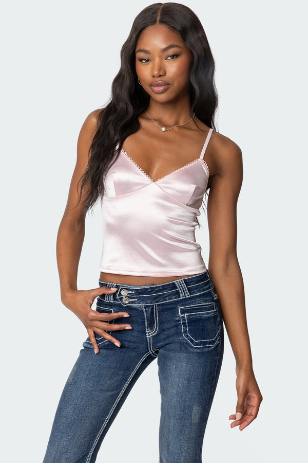edikted Amelie Satin Effect Tank Top light pink