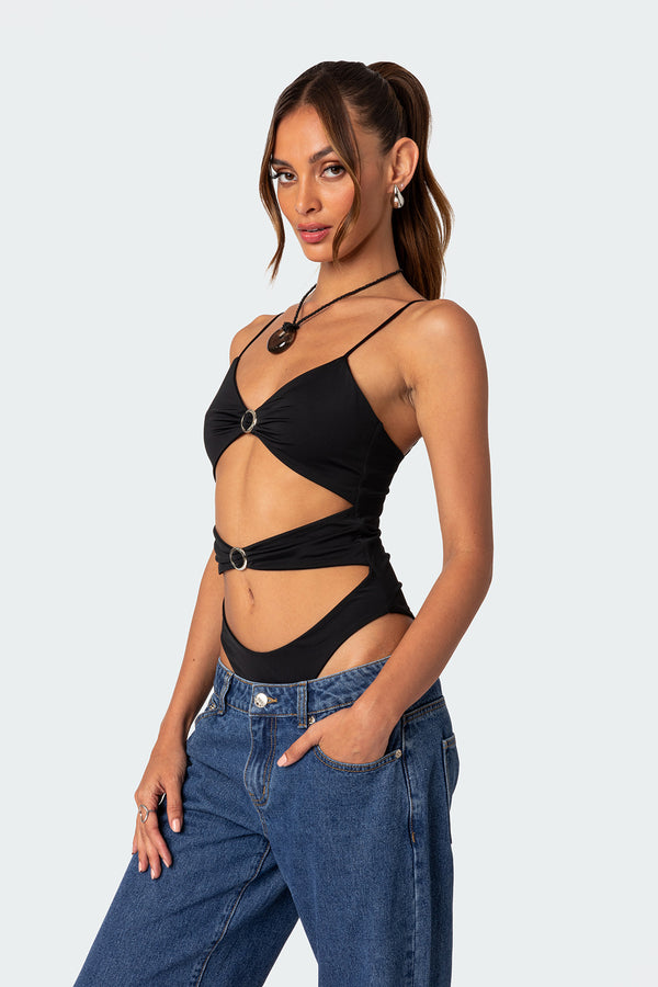 Edikted Amethyst Cut Out Bodysuit Black