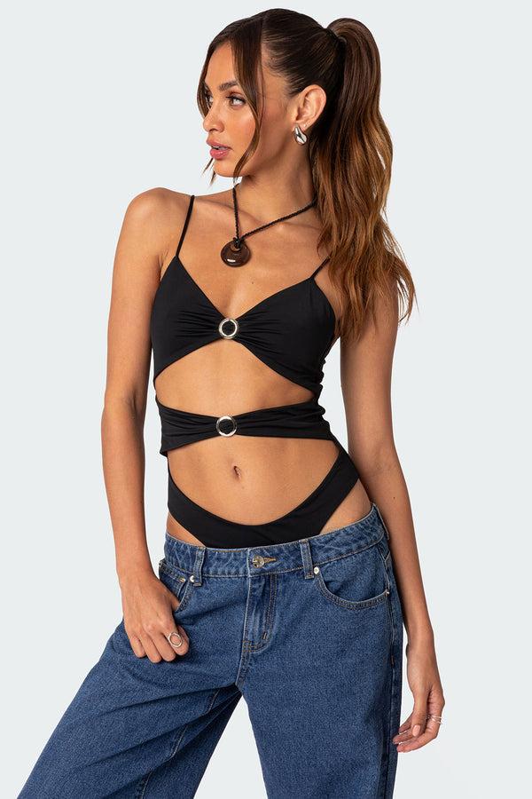 edikted Amethyst Cut Out Bodysuit black