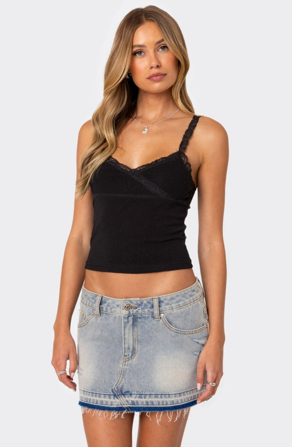 edikted Amilia Lace Trim Tank Top black