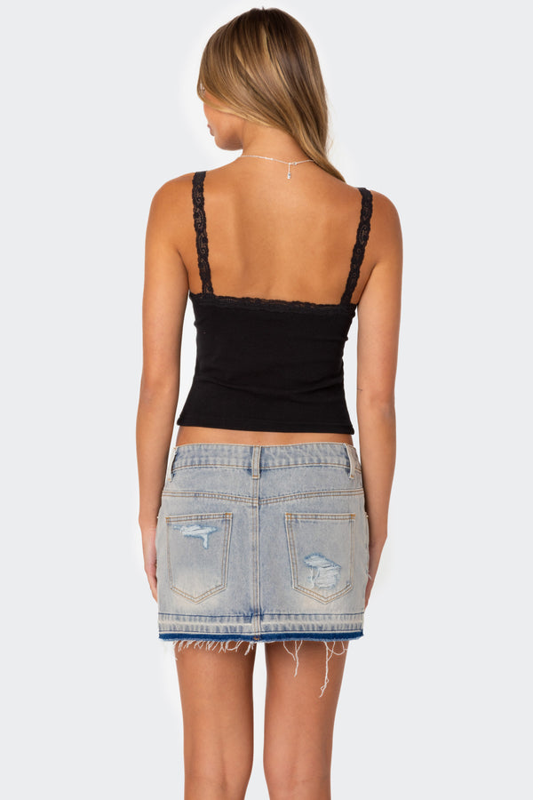 Edikted Amilia Lace Trim Tank Top Black