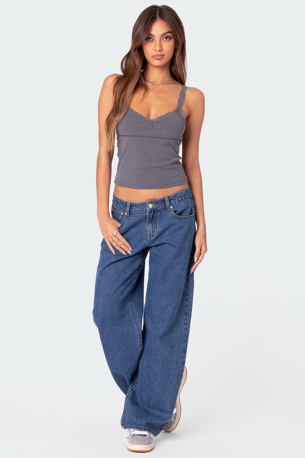 Edikted Amilia Lace Trim Tank Top Dark Gray