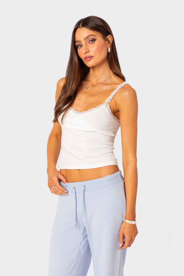 Edikted Amilia Lace Trim Tank Top White