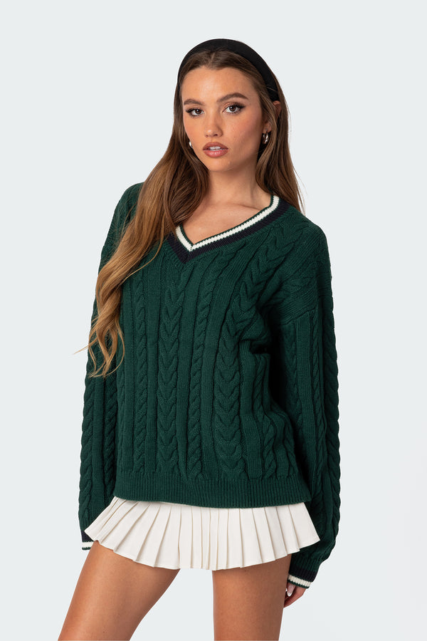 Edikted Amoret Cable Knit Sweater Green