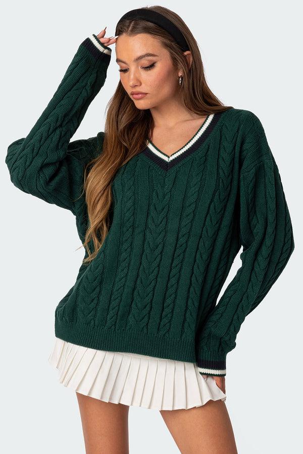 edikted Amoret Cable Knit Sweater green