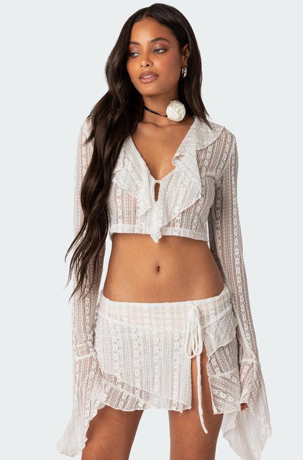 edikted Anastasia Sheer Lace Crop Top white