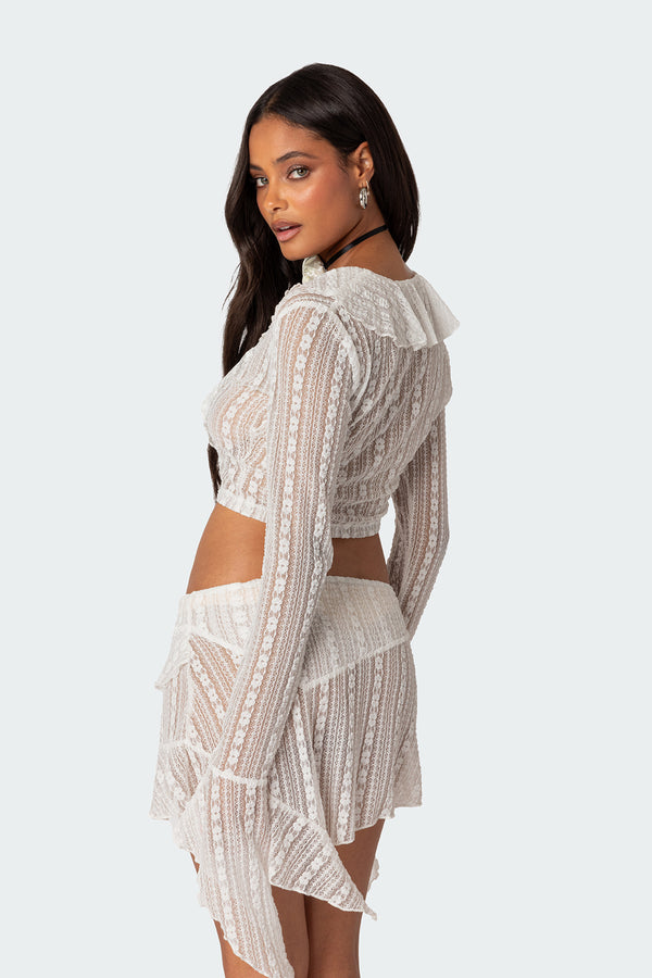 Edikted Anastasia Sheer Lace Crop Top White