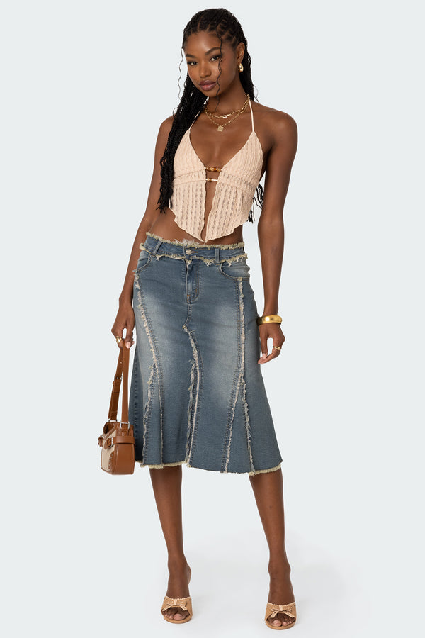 Edikted Anaya Textured Open Back Top Beige