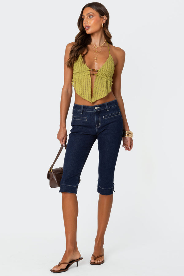 Edikted Anaya Textured Open Back Top Green