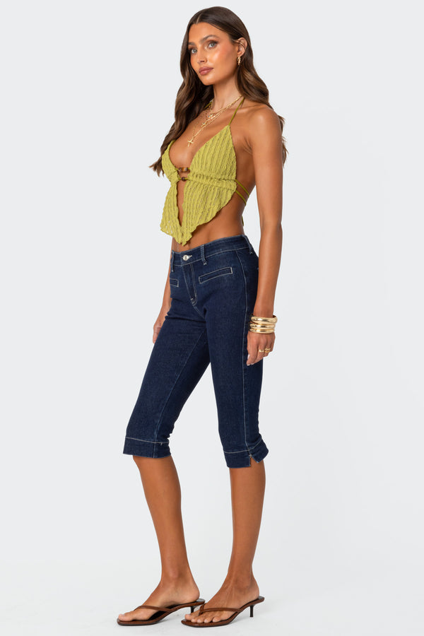 Edikted Anaya Textured Open Back Top Green