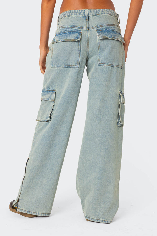 Edikted Andi Low Rise Cargo Jeans Light Blue