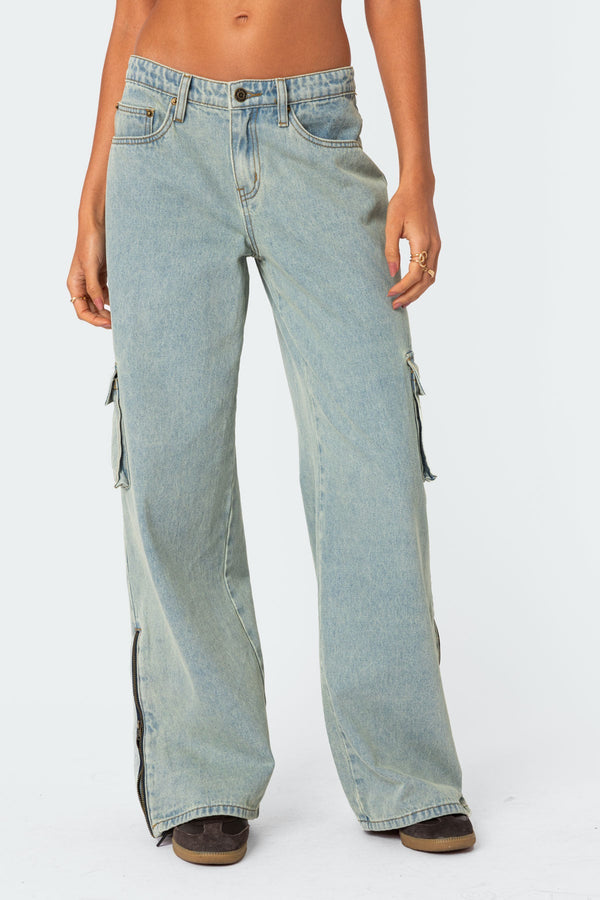 Edikted Andi Low Rise Cargo Jeans Light Blue