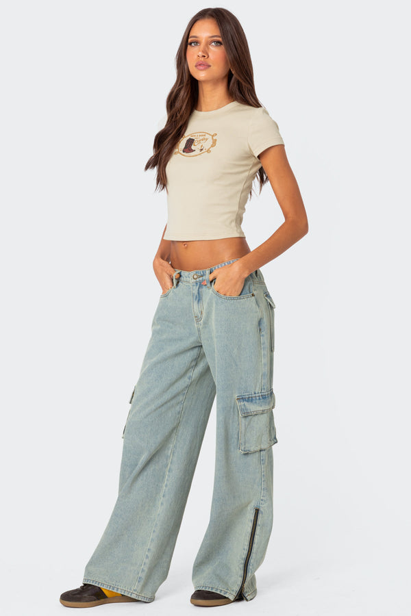 edikted Andi Low Rise Cargo Jeans light blue