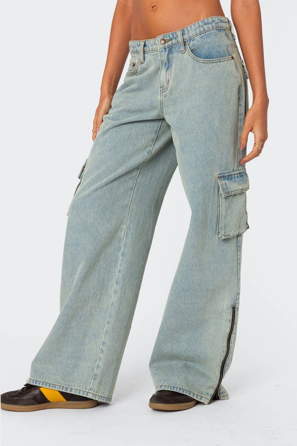 Edikted Andi Low Rise Cargo Jeans Light Blue