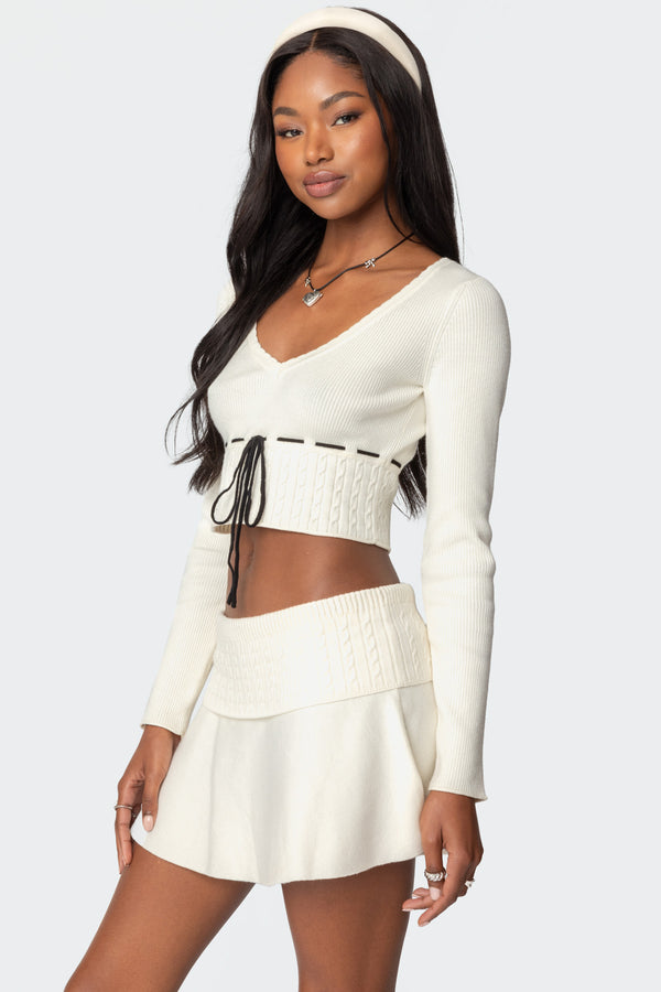Edikted Andie Ribbon Knit Top Cream