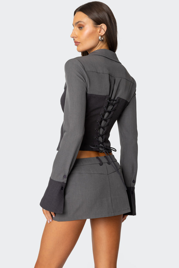 Edikted Angela Tailored Zip Up Top Gray
