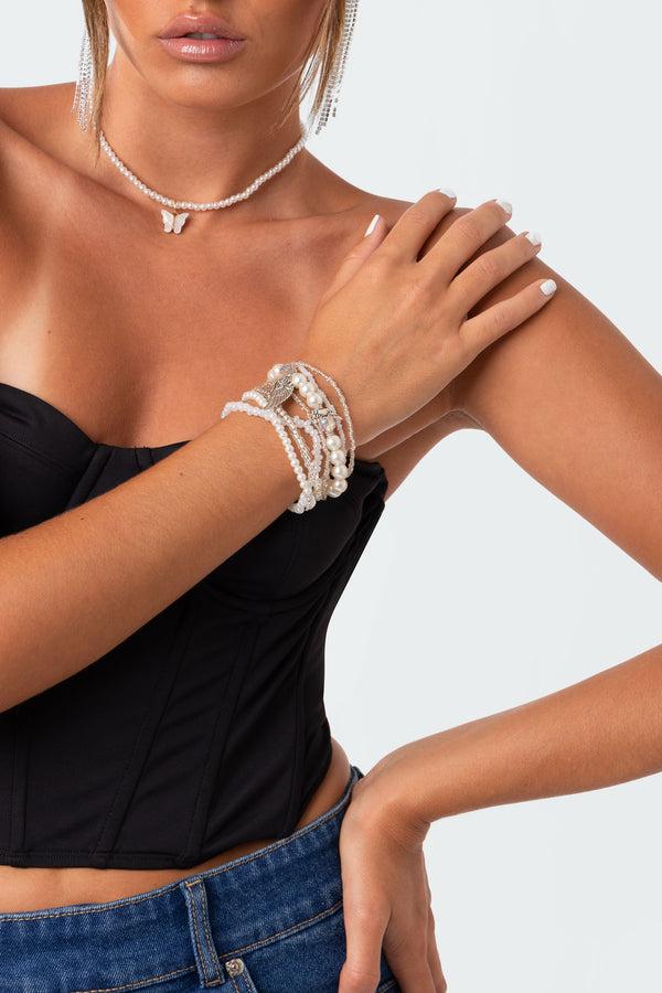 Edikted Angelic Beaded Bracelet Pack Silver