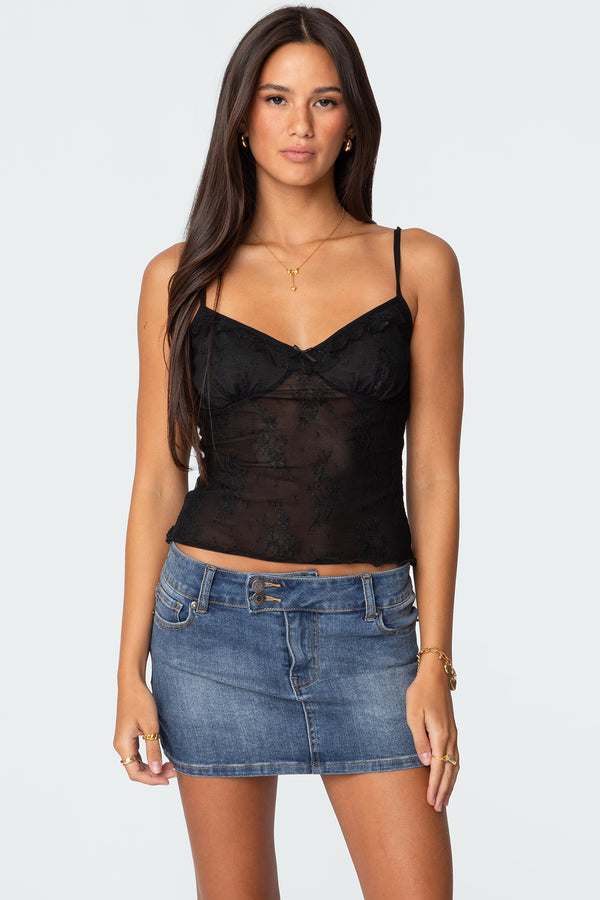 edikted Angelina Sheer Lace Tank Top black