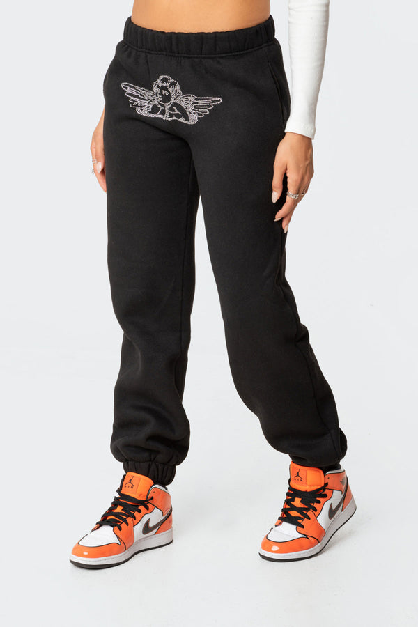 Edikted Angie Rhinestone Sweatpants Black