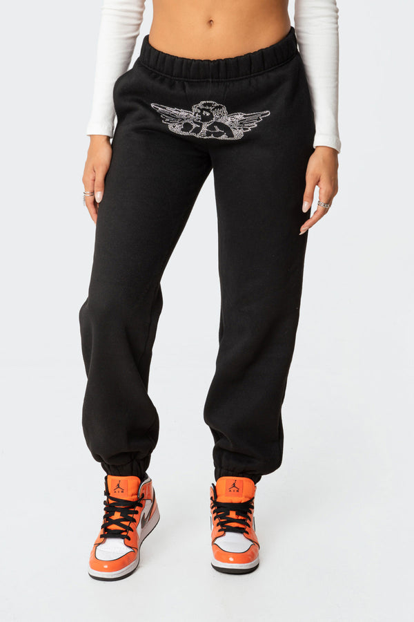 Edikted Angie Rhinestone Sweatpants Black