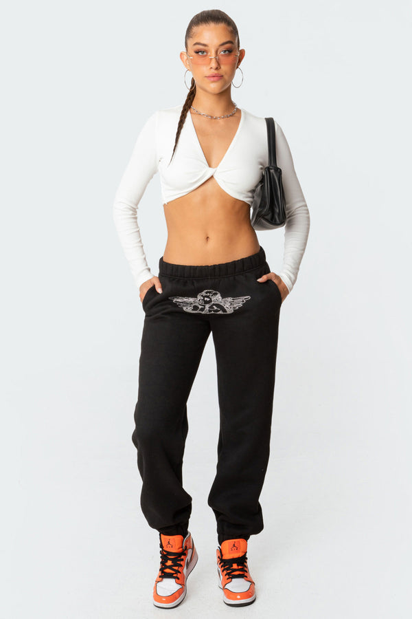 edikted Angie Rhinestone Sweatpants black
