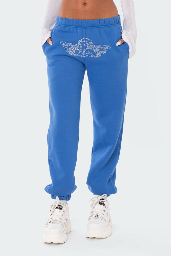 Edikted Angie Rhinestone Sweatpants Blue