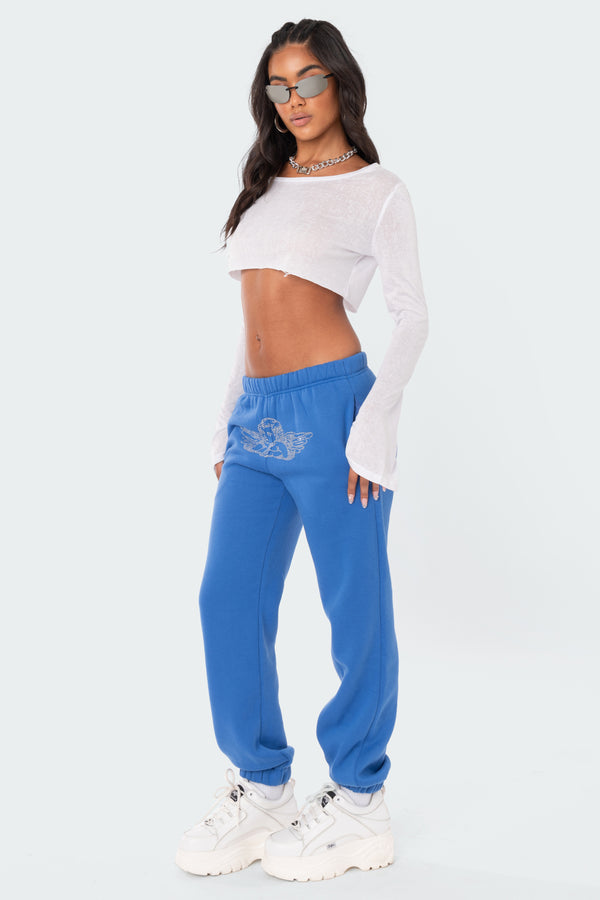 Edikted Angie Rhinestone Sweatpants Blue