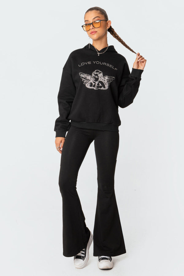 Edikted Angie Rhinstone Hoodie Black