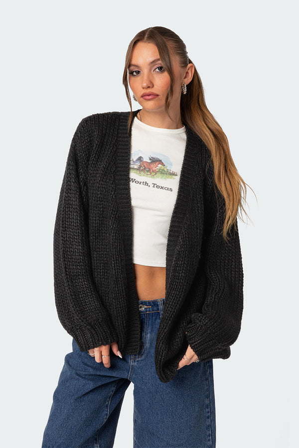 Edikted Anina Oversized Knit Cardigan Black