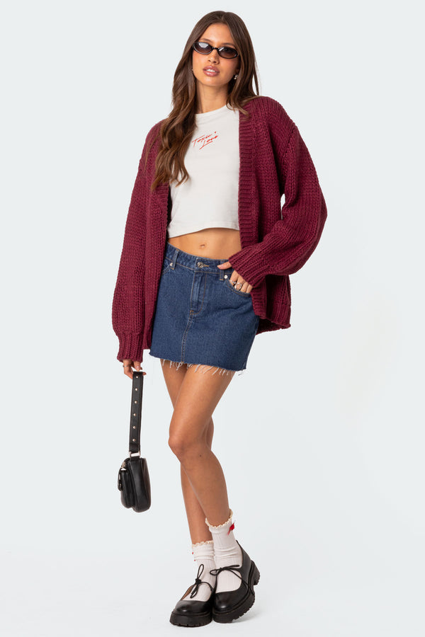 Edikted Anina Oversized Knit Cardigan Burgundy