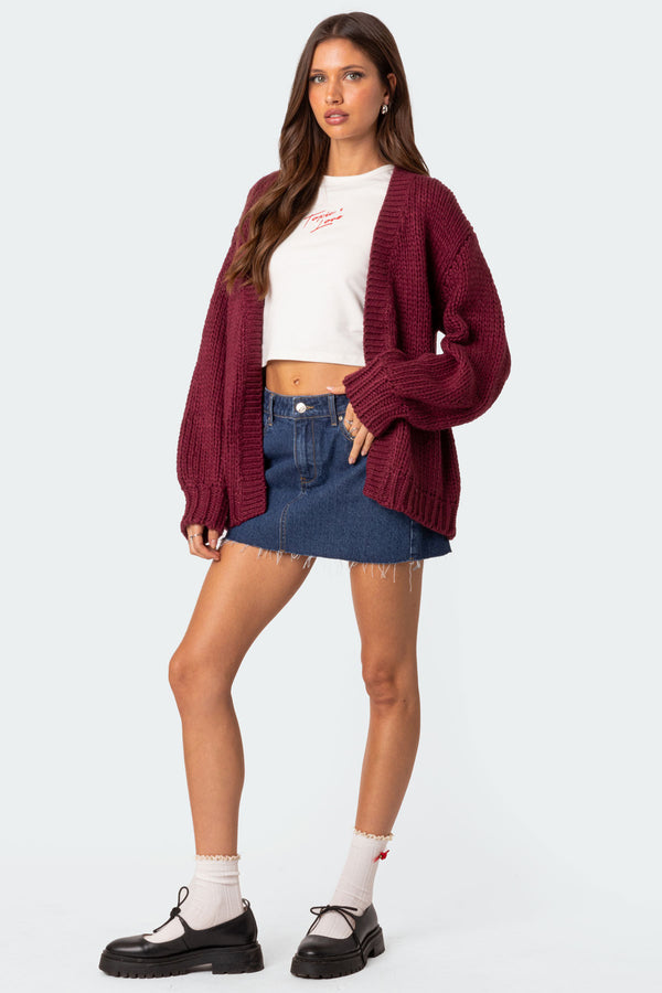Edikted Anina Oversized Knit Cardigan Burgundy