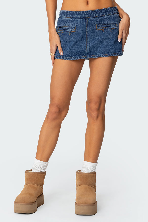 Edikted Anita Denim Mini Skort Blue