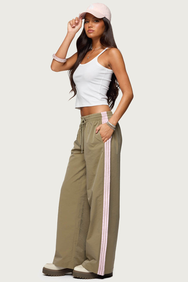 Edikted Annabella Nylon Track Pants Olive