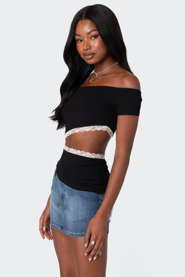 Edikted Annaise Off Shoulder Cut Out Top Black