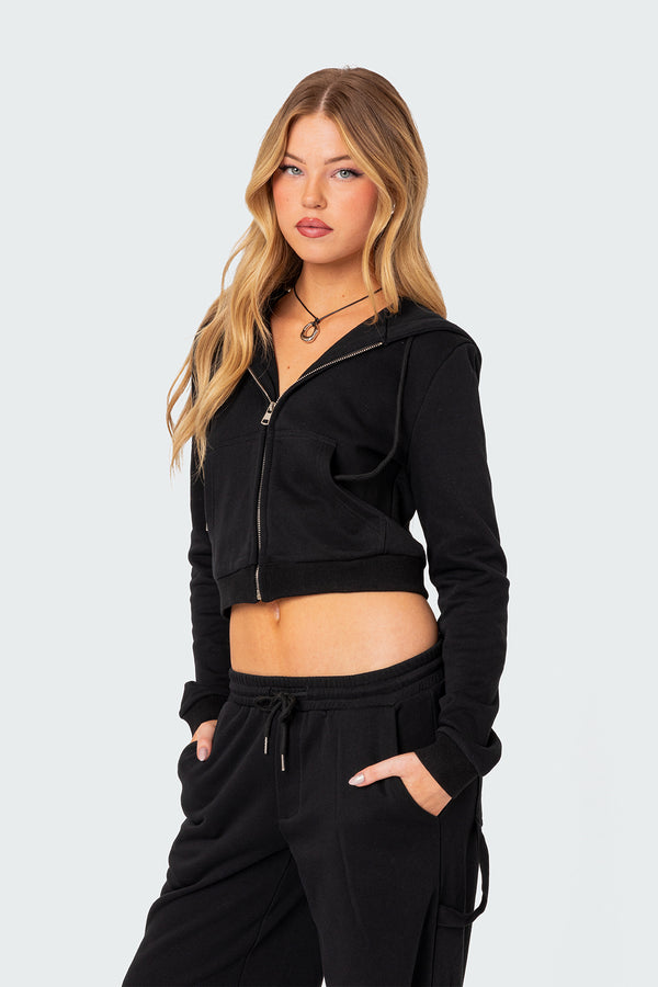Edikted Annalise Zip Front Hoodie Black