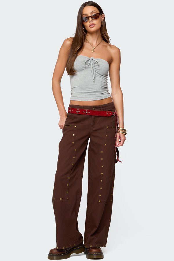 Edikted Annelise Strapless Top Gray Melange