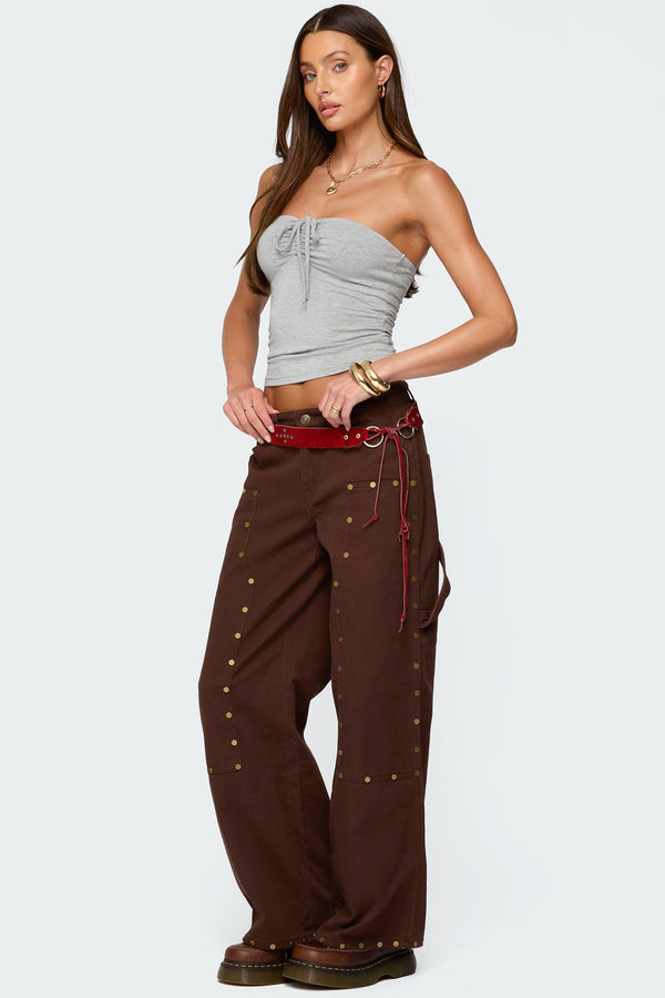 Edikted Annelise Strapless Top Gray Melange